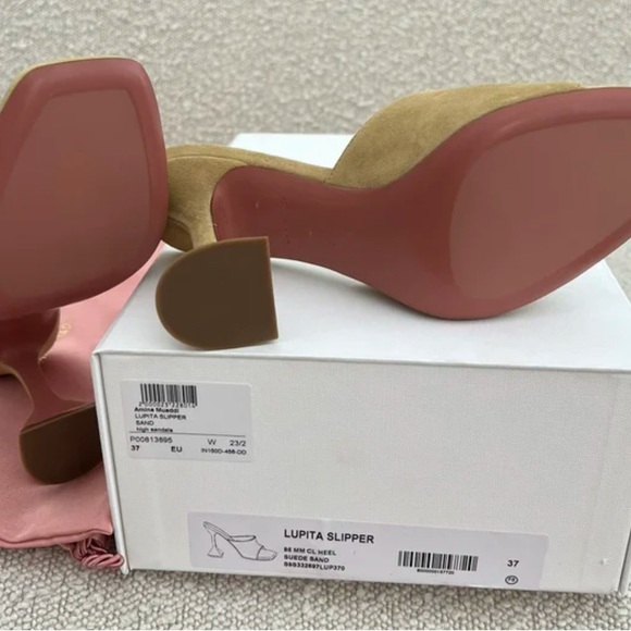 Amina Muaddi LUPITA SUEDE SLIPPER 95 MM CL HEEL SAND size 37 - Picture 7 of 7